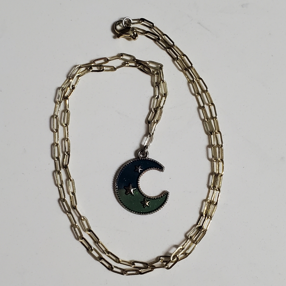 Crescent Moon and Stars Necklace Half moon necklaces gold handmade